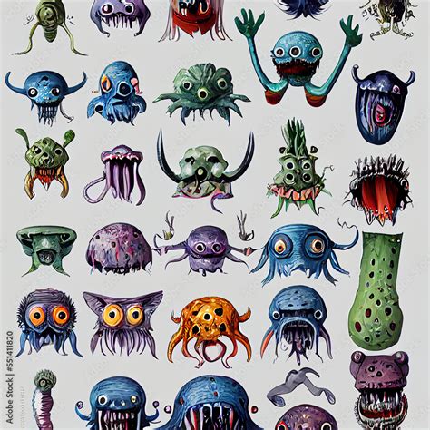 set of cartoon monsters illustration sprite sheet style Stock ...