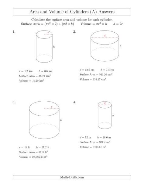 Calculating Surface Area and Volume of Cylinders (A)