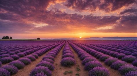 Premium AI Image | Capturing the Beauty Sunset Over Lavender Fields