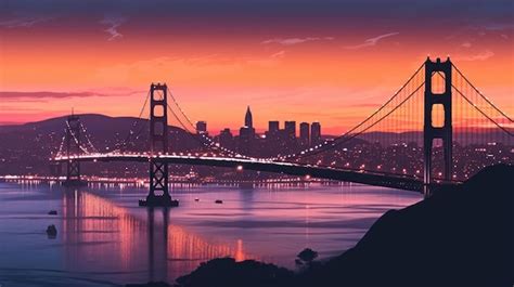 Premium AI Image | the bay bridge is lit up at sunset.