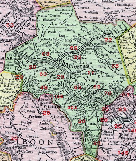 Kanawha County, West Virginia 1911 Map by Rand McNally, Charleston, St ...