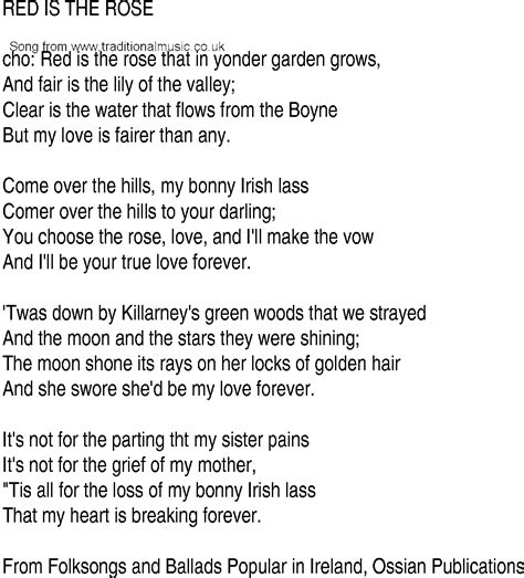 Irish Music, Song and Ballad Lyrics for: Red Is The Rose