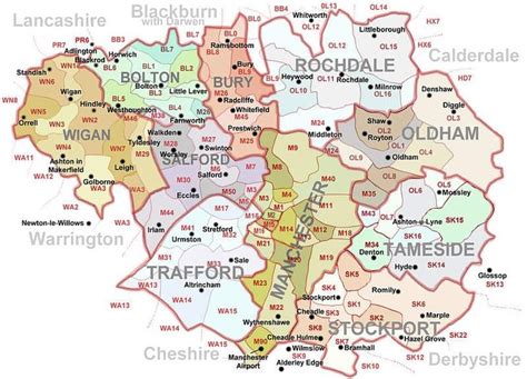 Image detail for -Postcodes Map of Greater Manchester UK | Manchester ...