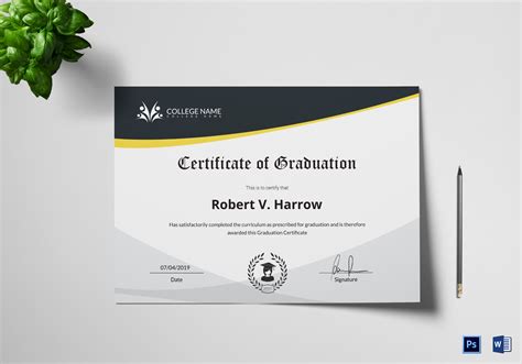 Universal College Graduation Certificate Design Template in PSD, Word