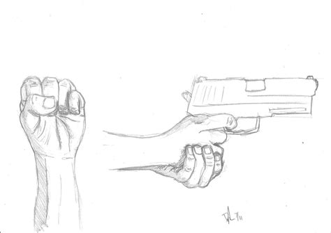 How To Draw Hand Holding Gun Sketch Coloring Page