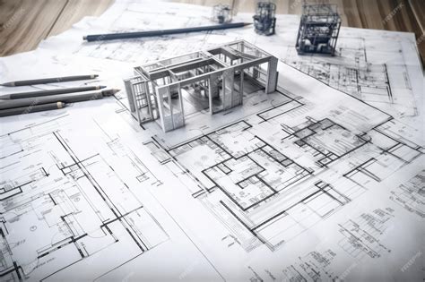 Premium AI Image | A house drawing on top of blueprints