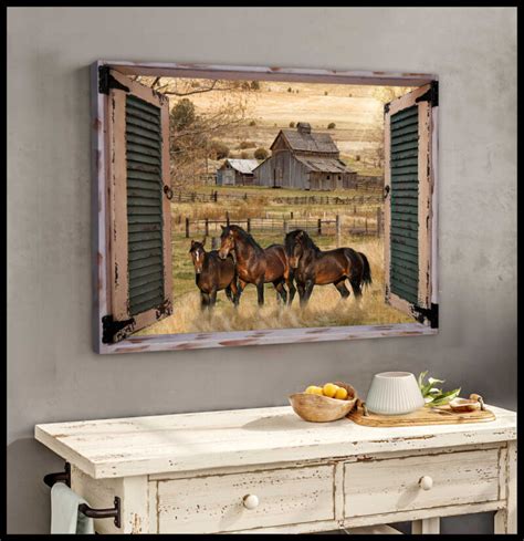 Ohcanvas Farm Farmhouse Window Barn With Horses Canvas Wall Art Decor ...