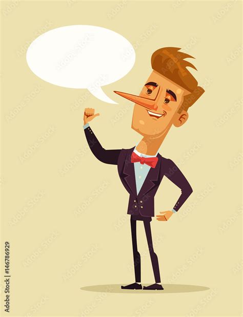 Happy smiling liar office worker businessman telling lie. Vector flat ...