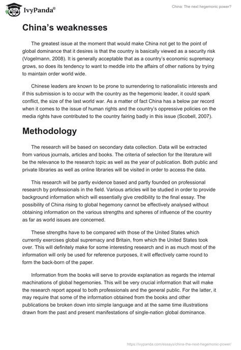 China: The next hegemonic power? - 1356 Words | Research Paper Example