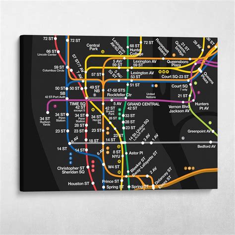 NYC Subway Map Modern Black Wall Art Set