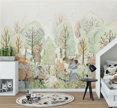 Safari Nursery Wallpaper, Wallpaper Wall, Woodland Wallpaper, Nursery ...