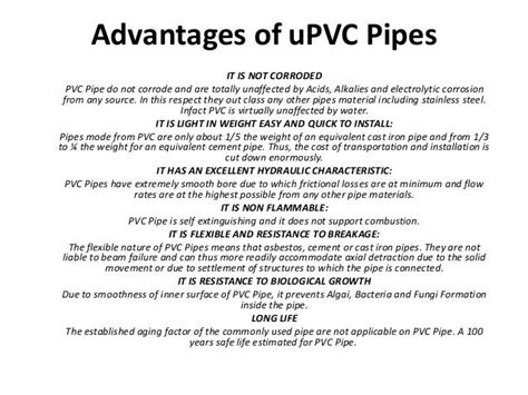 Advantages of u pvc pipes