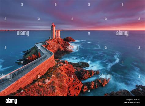 Most popular lighthouse in Europe during stormy weather. Petit Minou ...