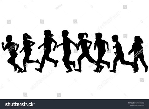 Black Silhouettes Children Running Stock Vector (Royalty Free ...