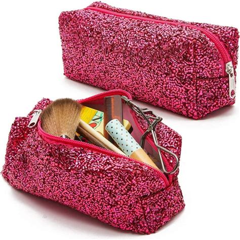 2-Pack Fabric Glitter Travel Makeup Bag for Women, Toiletry Cosmetic ...