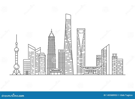 Shanghai City Skyline Silhouette Set Cartoon Vector | CartoonDealer.com ...