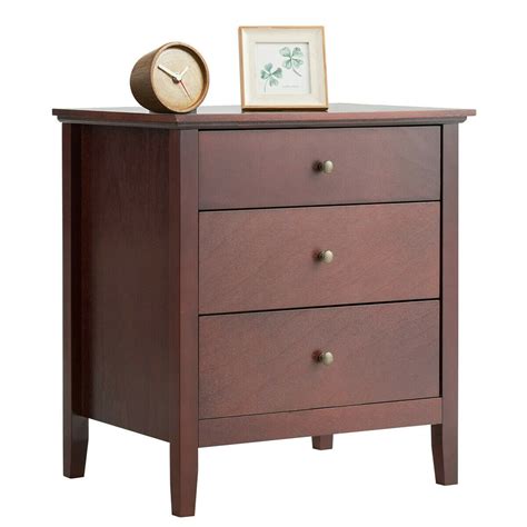 Gymax 3-Drawer End Table Nightstand Beside Accent Table Brown Bedroom ...