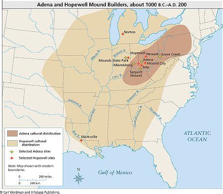 Adena and Hopewell Mound Builders Culture 1000BC-200AD map | Native ...