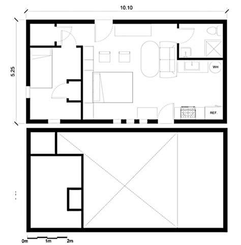 2 -William's Tiny House. First floor plan (Top) and Mezzanine (Bottom ...