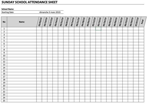 Free Printable Sunday School Attendance Sheet - Printable Form ...