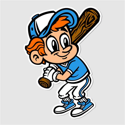 Cartoon Kids Playing Baseball