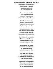 Buenos Dias Paloma Blanca Letra Para Imprimir