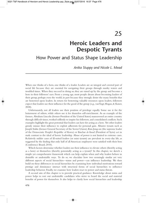 (PDF) Heroic Leaders and Despotic Tyrants: How Power and Status Shape ...