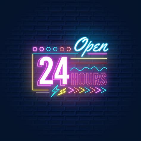 Free Vector | Neon open 24 hours sign