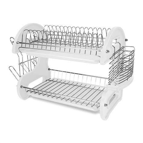 Home Basics 2-Tier Plastic Dish Drainer, White - Walmart.com