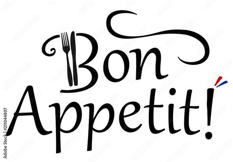 Bon Appetit! Logo with fork and knife and french colors Stock ...