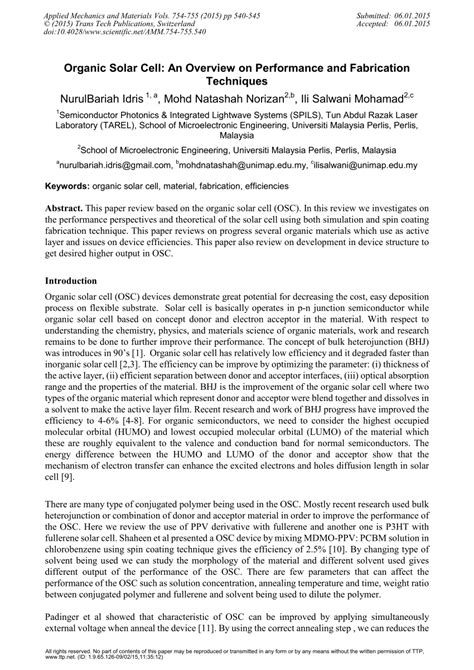 (PDF) Organic Solar Cell: An Overview on Performance and Fabrication ...