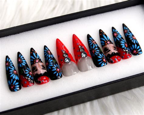 Luxury Long Stiletto Press on Nails Festival Inspired Glue on - Etsy