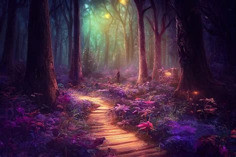 Premium Photo | Fantasy magical path through enchanted forest trees ...