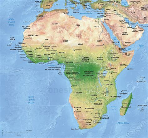 Vector Map Africa continent shaded relief | One Stop Map | Africa ...