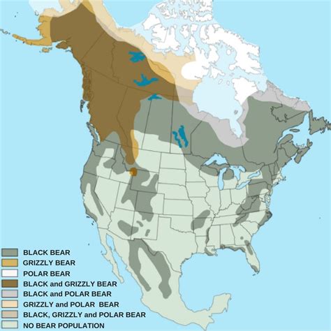 a map showing the range of bears in north america, with different areas ...