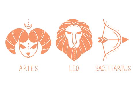 Vector set of fire zodiac signs. Symbols 3 signs with inscriptions ...