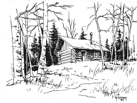 Log Cabin Woods Coloring Pages