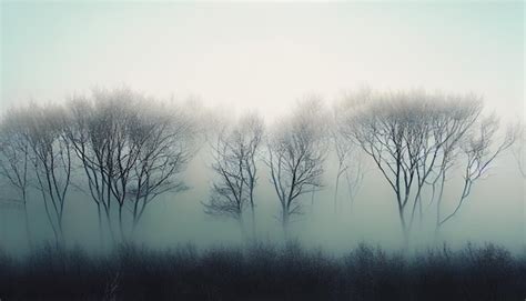 Premium AI Image | dark tree tops in heavy morning fog landscape forest ...