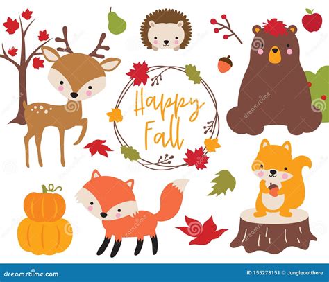 Cute Fall Autumn Woodland Animals Stock Vector - Illustration of ...