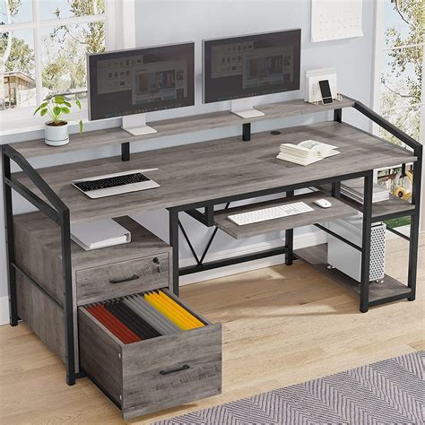 Sedeta Computer Desk, Home Office Table with Drawers, Gray - Walmart.com