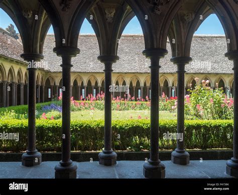 Garden and cloister of the Mont Saint-Michel abbey Stock Photo - Alamy