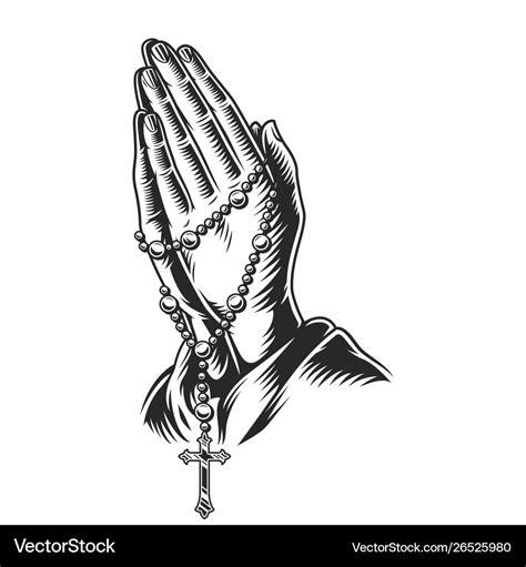 Praying hands holding rosary beads Royalty Free Vector Image