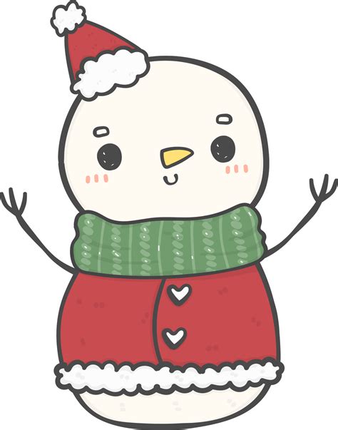 cute happy smile Christmas winter Snowman with scarf and hat cartoon ...