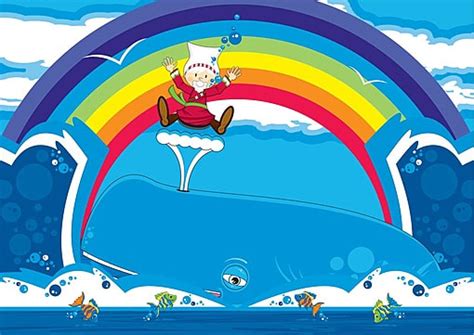 Cartoon Jonah And The Whale Illustration Blue Whale Cartoon Whale ...