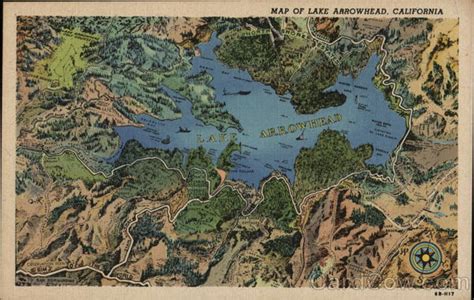 Map of Lake Arrowhead, CA California Postcard