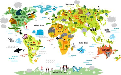 Kids animal world map wall sticker - TenStickers