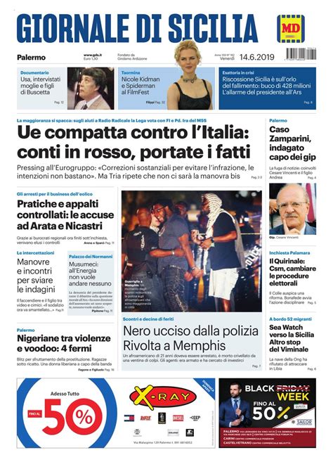 Giornale: La prima pagina del Giornale di Sicilia oggi in edicola