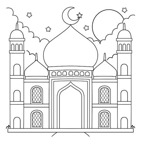 Premium Vector | Ramadan mosque coloring page for kids