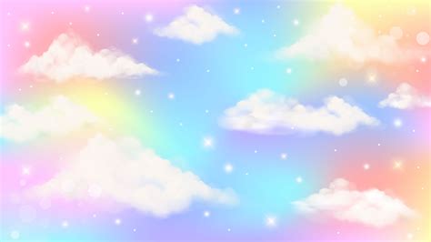 Holographic fantasy rainbow unicorn background with clouds. Pastel ...