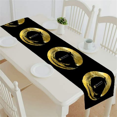 ABPHQTO Black And Gold Design Table Runner Placemat Tablecloth For Home ...